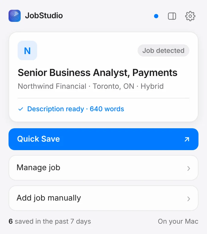 Extension popup with Quick Save